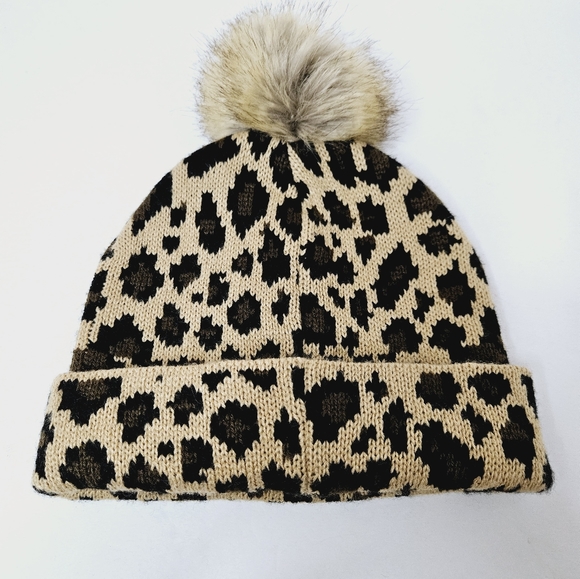 C.C Exclusive Hat Kid's Leopard Cap Warm Soft Pom Pom Beanie - Picture 2 of 5